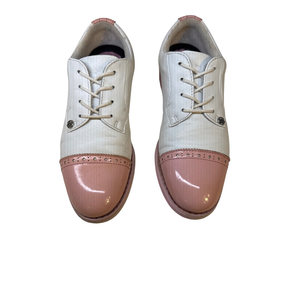 G/FORE Cap Toe Gallivanter White Pink Leather Golf Shoes Womens 8 G4LS21EF04